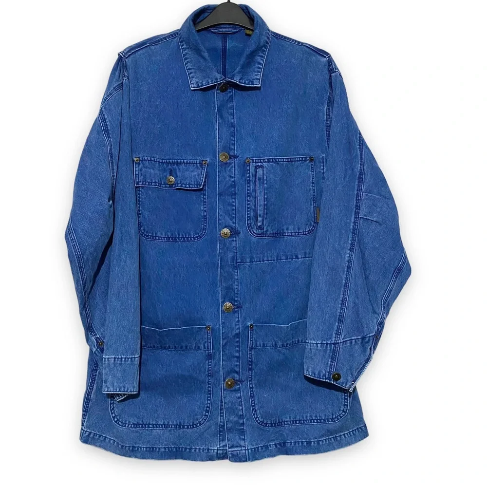 Timberland Chore Jacket Coat Denim M L XL XXL Chest 54” Blue Utility Oversized - Picture 1 of 16